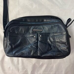 Vintage Jaclyn Smith Patchwork‎ Purse Blue Genuine Leather Crossbody Bag Womens
